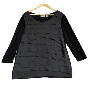 Chico's Travelers Layered Top 3/US XL Black Mixed Pleated Chiffon/Slinky Stretch